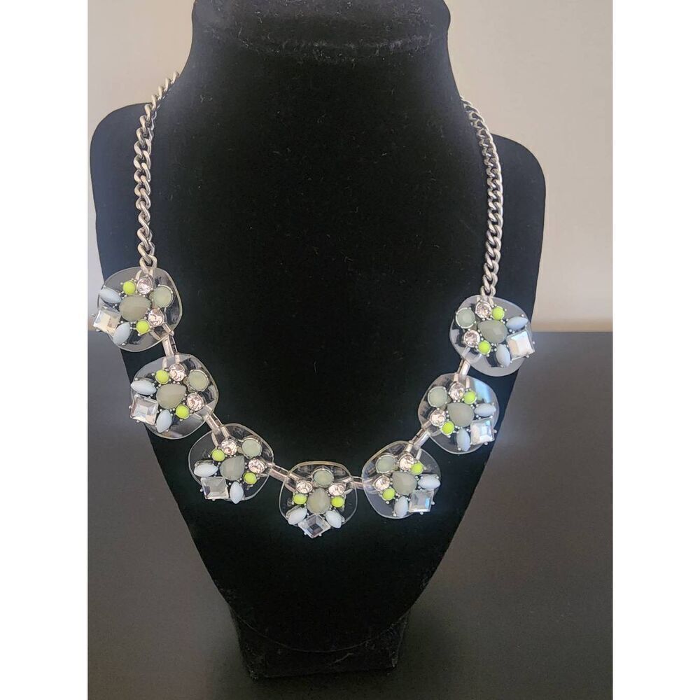 Ann Taylor Loft  NWT faux crystal and silver statement necklace  sea blue and gr